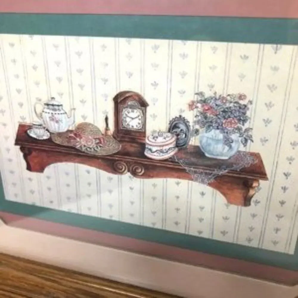 Set of Two Vintage Framed Victorian Inspired Shelf Art